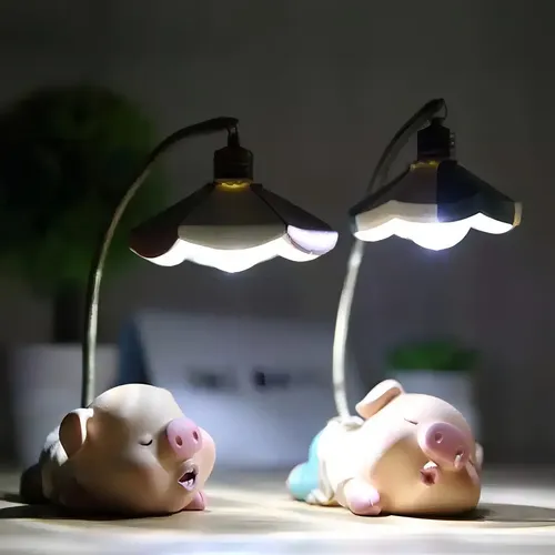 Lámpara Velador Cerdito Multicolor Resina Dormitorio Luz Noche Mi Multicolor Cerdito 2