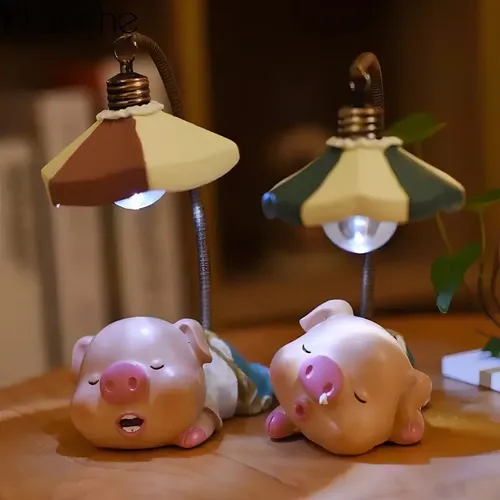 Lámpara Velador Cerdito Multicolor Resina Dormitorio Luz Noche Mi Multicolor Cerdito 4