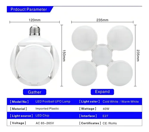 Ampolleta Led Genérica Ampolleta Plegable Globo Color Blanco Frío 40w 9
