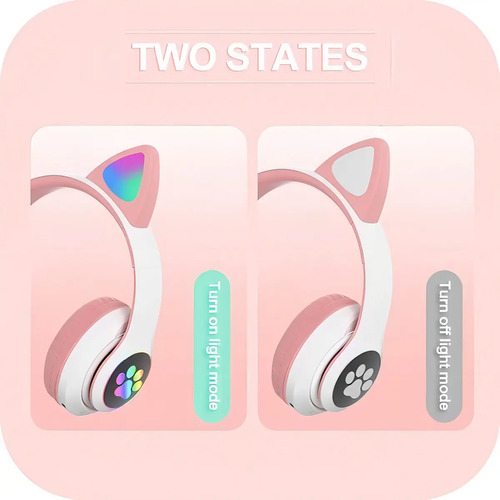 Auriculares Bluetooth Inalámbricos Cats Orejas De Gato Luz Led Celeste 2