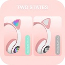 Auriculares Bluetooth Inalámbricos Cats Orejas De Gato Luz Led Celeste 2