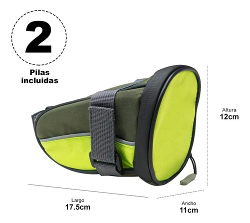 Bolso Verde Luz Led Sillín Bicicleta  Señales Control Remoto Verde 3