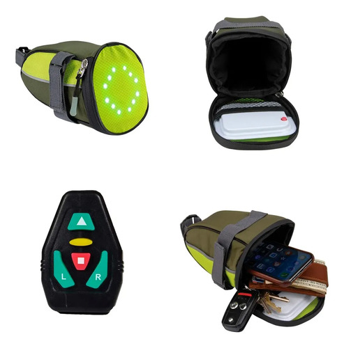 Bolso Verde Luz Led Sillín Bicicleta  Señales Control Remoto Verde 4