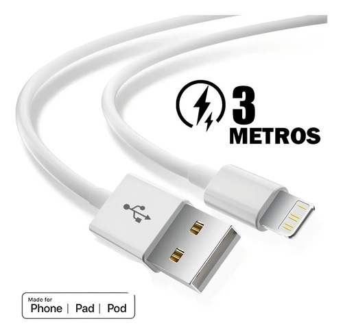 Cable Usb Calidad Lightning Compatible iPhone 3 Metros 10 Un Azul 8