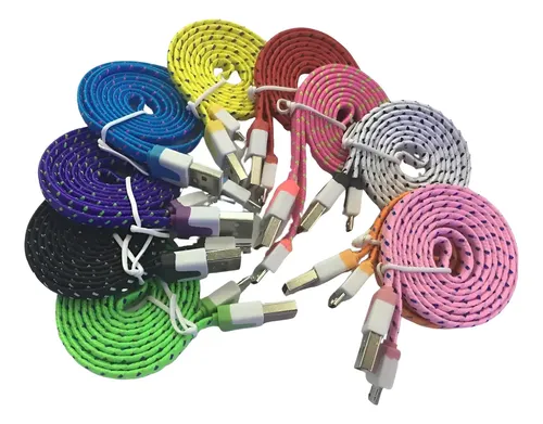 Cables Micro Usb V8 Trenzado Plano Resistentes 3 Mts 10 Unid Multicolor