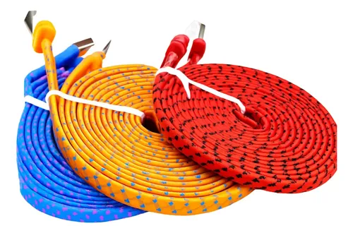 Cables Micro Usb V8 Trenzado Plano Resistentes 3 Mts 10 Unid Multicolor 3