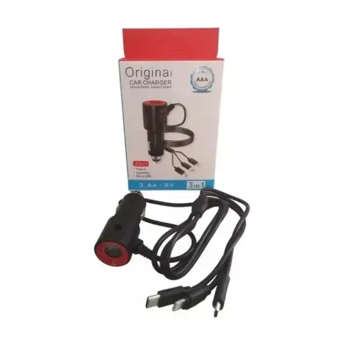 Cargador Auto  Rapido Celulares  Automóvil  3 En 1 Negro Con Detalle Rojo 5