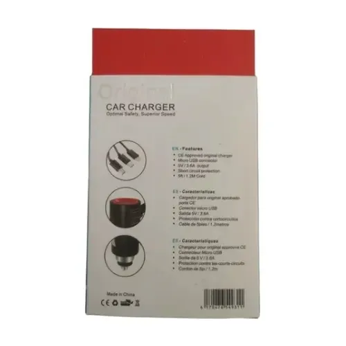 Cargador Auto  Rapido Celulares  Automóvil  3 En 1 Negro Con Detalle Rojo 8