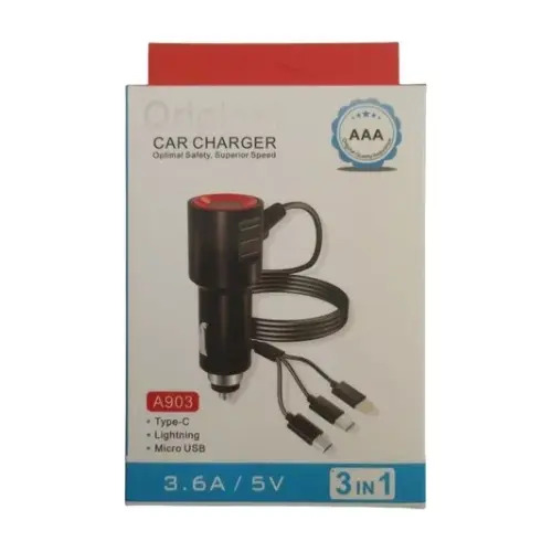 Cargador Auto  Rapido Celulares  Automóvil  3 En 1 Negro Con Detalle Rojo 9