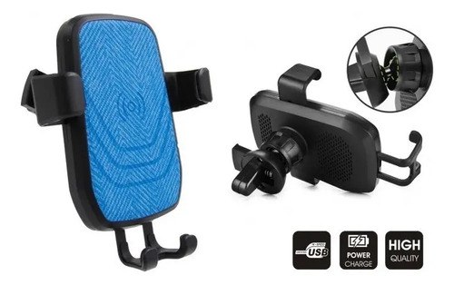 Cargador Soporte Auto Inalambrico Qi iPhone 8 Plus X S7 S8 Azul 2