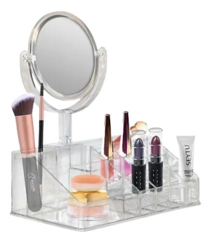 Cosmetiquero Acrílico Organizador De Maquillaje Con Espejo