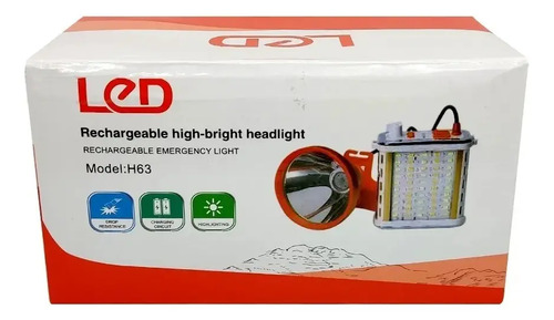 Foco Led  Largo Alcance Linterna Minera Usb Camping Naranja 5