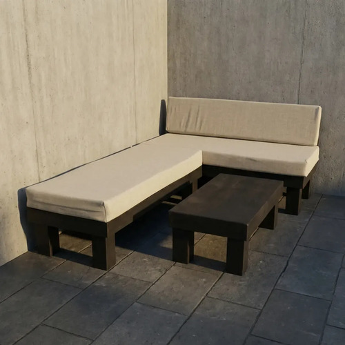 Juego Terraza Madera Negro Departamento Balcones + Cojines Negro Cojin Beige 4