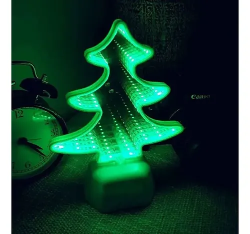 Lampara Espejo Led 3d Pino Navidad Ilusion Tunel Infinito Blanco 4
