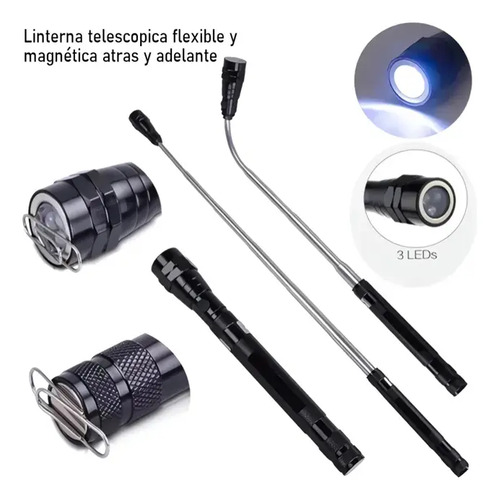 Linterna Magnética Mi Led Flexible Imán Telescópica Negra 55cm Blanco Negro 9