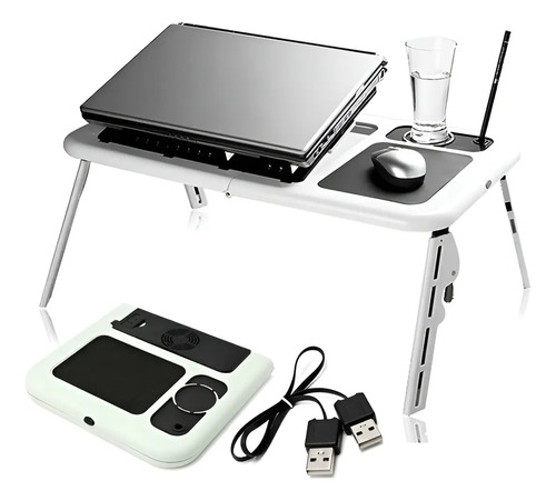Mesa Portátil Notebook Doble Ventilador Cooler Base Mouse Blanco No.ld09