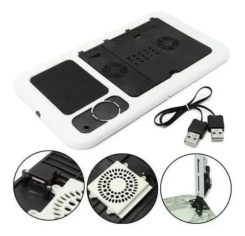 Mesa Portátil Notebook Doble Ventilador Cooler Base Mouse Blanco No.ld09 5