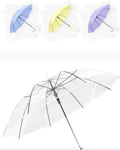 Paraguas Plegable Transparente De Pvc Para Adultos Con Apertura Automática Lila Liso 7