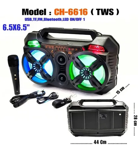 Parlante Portátil Bluetooth Tws Karaoke Doble 6.5 Pulgadas Ch-6616 2