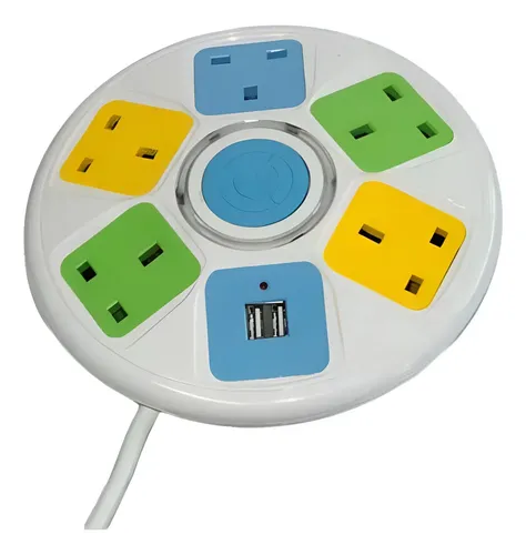 Redondo Alargador Zapatilla Eléctrica 5 Posiciones 2 Usb 2 M Blanco 4
