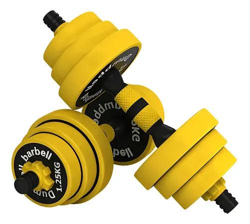 Set Kit Par Mancuerna Cementada Pvc Ajustable Extension 30kg Amarillo
