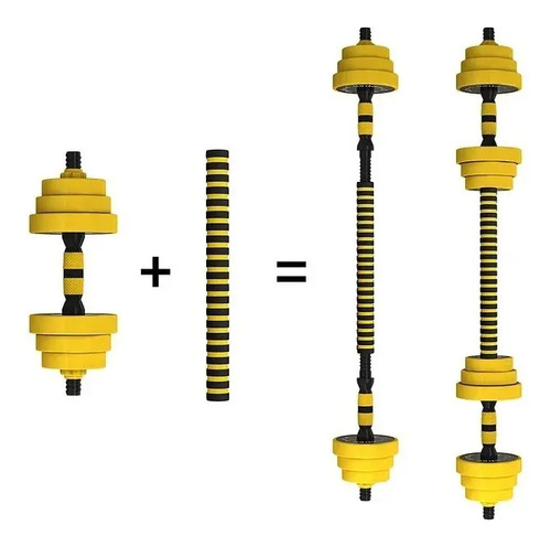 Set Kit Par Mancuerna Cementada Pvc Ajustable Extension 30kg Amarillo 2