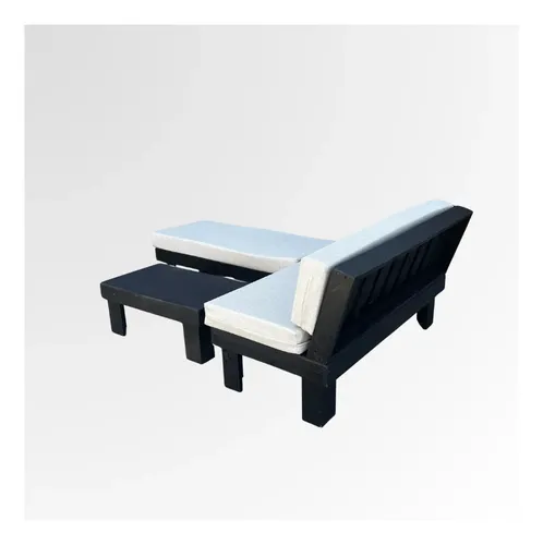 Set Living Terraza Rustica Industrial Cojines Y 100% Madera Negro 4
