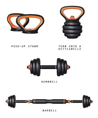 Set Mancuernas 6x1 Barra Rusa Kettlebell Ajustables 30 Kg Negro 6