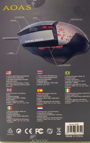 Mouse Gamer Pro 6 Botones K80 Optico Usb 3200 Dpi Gris Modelo K80 5