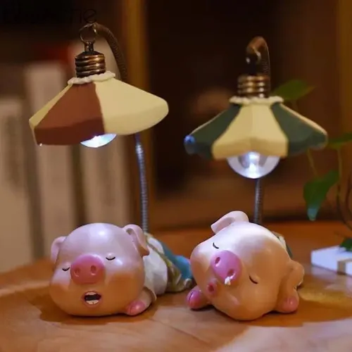 Lindo Cerdito Pig Luz Noche Resina Artesanía Lámpara  Multicolor Cerdito 4