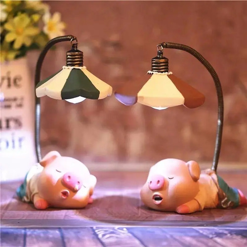 Lindo Cerdito Pig Luz Noche Resina Artesanía Lámpara  Multicolor Cerdito 5