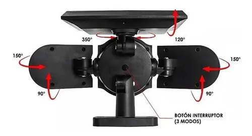 Luz Solar Foco Triple Cabezal Ajustable Sensor Movimientos 3