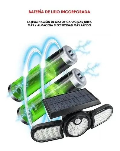 Luz Solar Foco Triple Cabezal Ajustable Sensor Movimientos 8