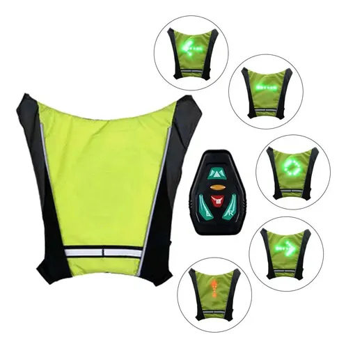 Led Mochila Con Indicador De Direccion Bicicleta Seguridad Verde Negro 3
