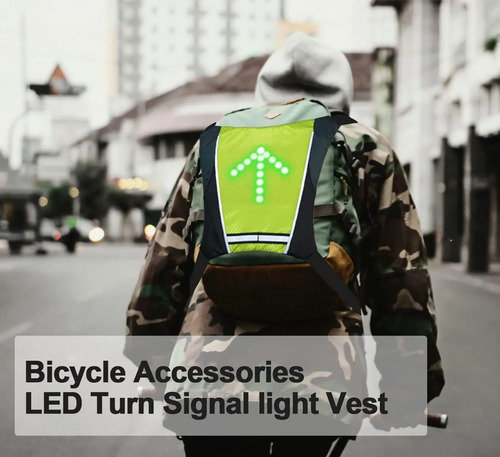 Led Mochila Con Indicador De Direccion Bicicleta Seguridad Verde Negro 4