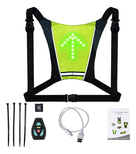Led Mochila Con Indicador De Direccion Bicicleta Seguridad Verde Negro 6