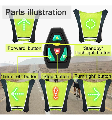 Led Mochila Con Indicador De Direccion Bicicleta Seguridad Verde Negro 10