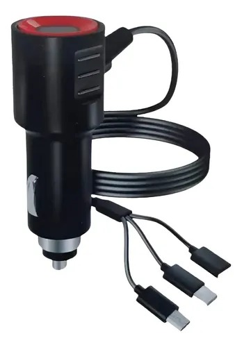 [MLC486016464] Cargador Auto  Rapido Celulares  Automóvil  3 En 1 Negro Con Detalle Rojo