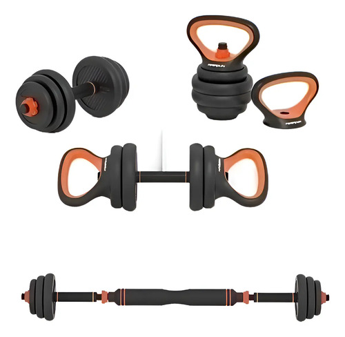 [MLC1021852862] Set Mancuernas 6x1 Barra Rusa Kettlebell Ajustables 30 Kg Negro