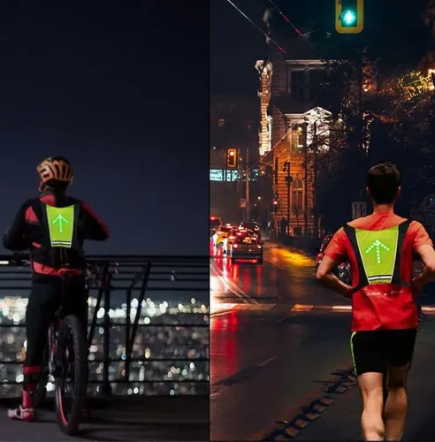 Led Mochila Con Indicador De Direccion Bicicleta Seguridad Verde Negro