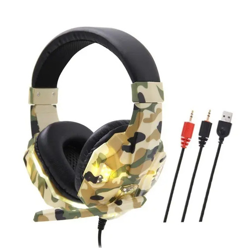 [MLC1778622262] Audífonos Gamer Camuflaje Con Micrófono/ekipofertas Color Gris