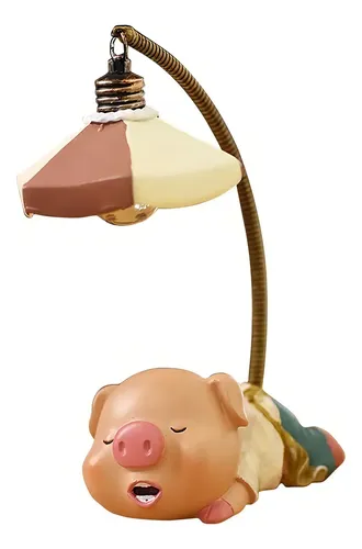 Lámpara Velador Cerdito Multicolor Resina Dormitorio Luz Noche Mi Multicolor Cerdito