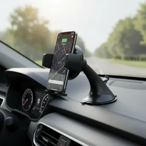 [MLC1539350617] Soporte Auto Parabrisas Tablero Carga Inalámbrica iPhone 6.7  Negro