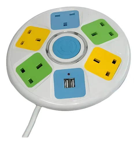 [MLC1534571981] Redondo Alargador Zapatilla Eléctrica 5 Posiciones 2 Usb 2 M Blanco