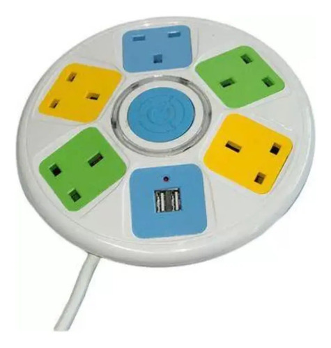 [MLC2733263670] Redondo Alargador Zapatilla Eléctrica 5 Posiciones 2 Usb 2 M Blanco