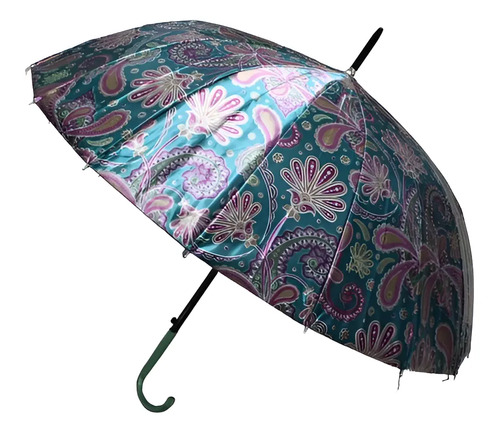 [MLC1542506019] Paraguas Plegable 16 Varillas 79cm Colores Automático Color Verde Con Diseño