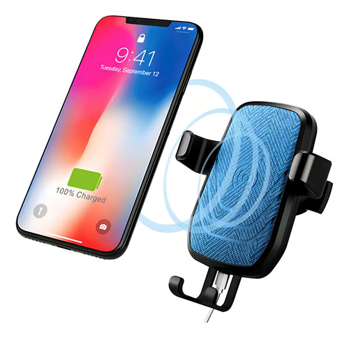 Cargador Soporte Auto Inalambrico Qi iPhone 8 Plus X S7 S8 Azul