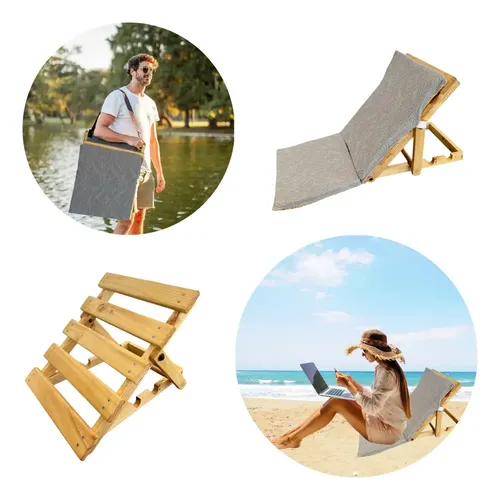 [MLC2831036112] Reposera Madera Respaldo Playa Ajustable Cojin Xl