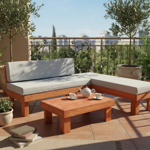 [MLC2930200974] Juego De Terraza Rustico Para Departamentos Madera