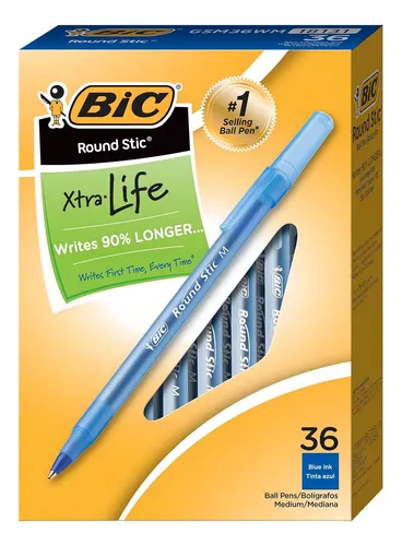 [MLC2978578120] Bic Round Stic Xtra Life X36 Unidades Lapiz Boligrafo Azul Exterior Azul Acero
